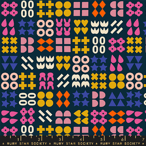 Woodland Park Shapely Shapes in Teal Navy RS1083 14 - Ruby Star Society Sold by the Half Yard